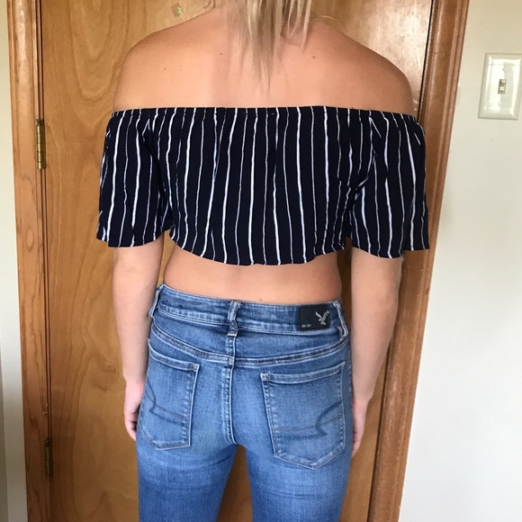 L.A. Hearts striped off the shoulder crop top - Picture 3 of 6